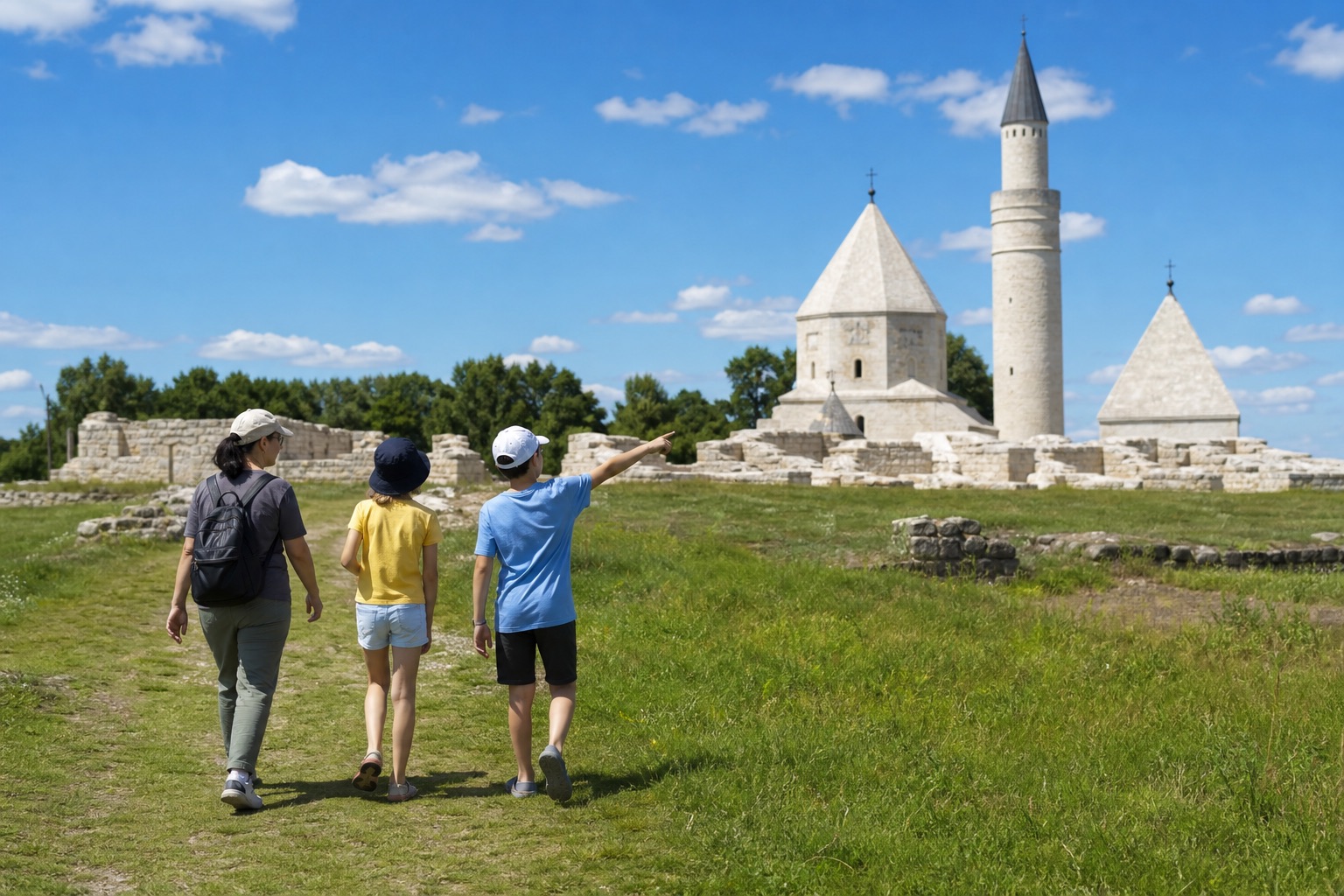 Семья на прогулке по городищу Болгар