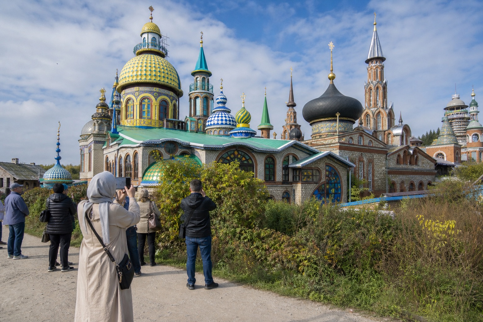 Посетители фотографируют фасад храма