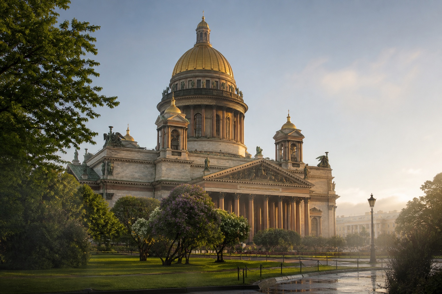 Исаакиевский собор в мягком золотом свете
