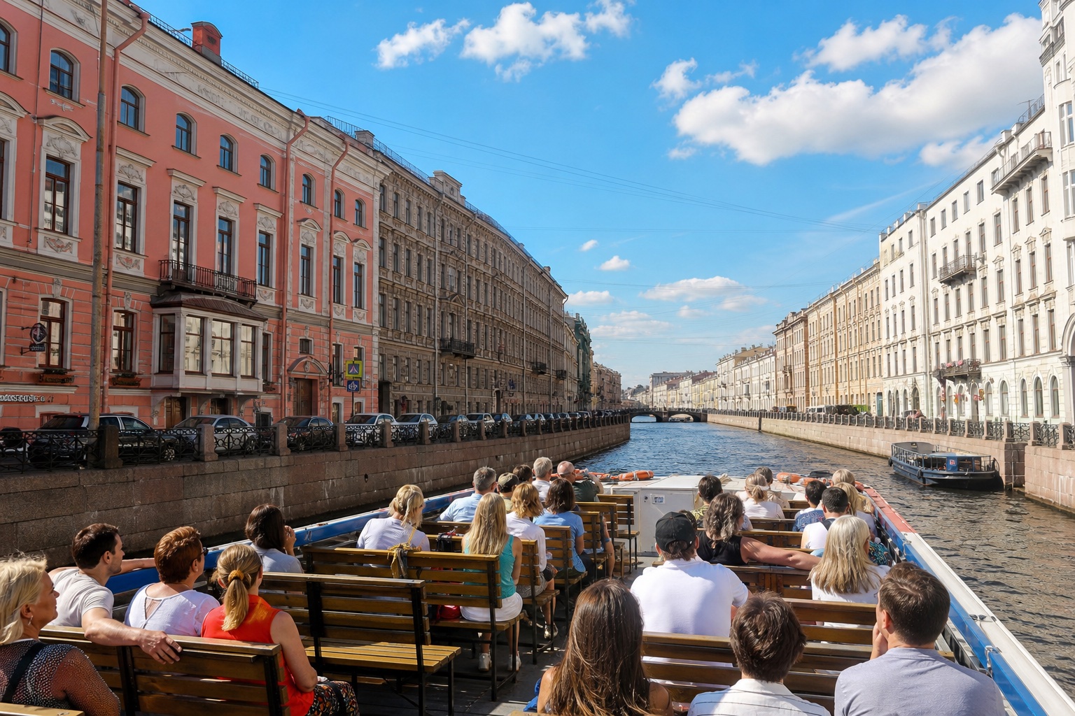 Теплоход на канале Петербурга